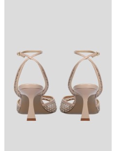 Lola Cruz Sandalo Carmen Tacco Medio Braccialetto Rete Strass Nude