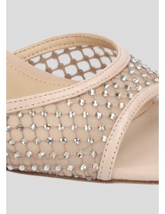 Lola Cruz Sandalo Carmen Tacco Medio Braccialetto Rete Strass Nude