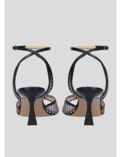 Lola Cruz Sandalo Carmen Tacco Medio Braccialetto Rete Strass Nero