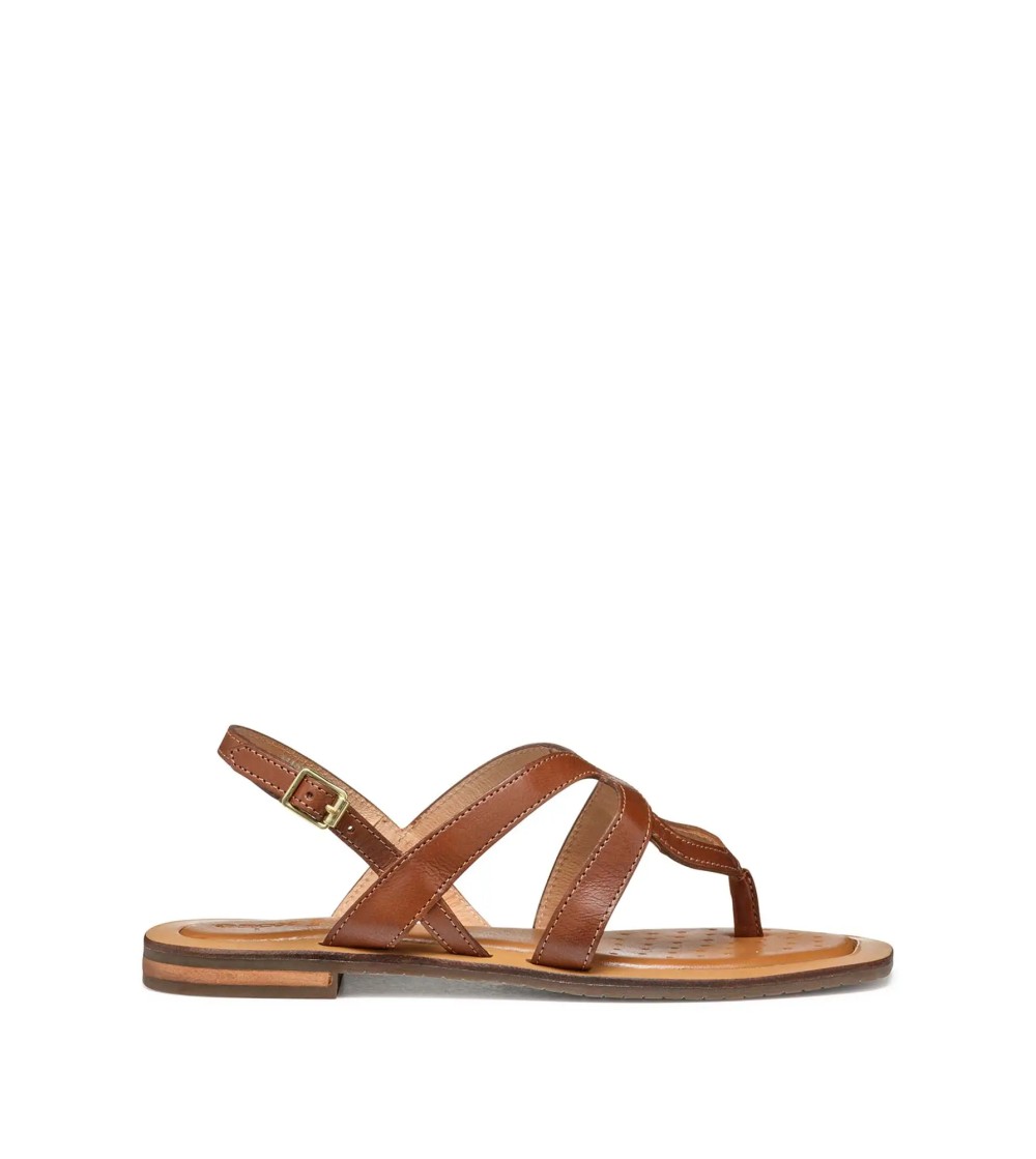 Geox Sandalo Infradito Sozy Tacco Basso Positano Pelle Camel