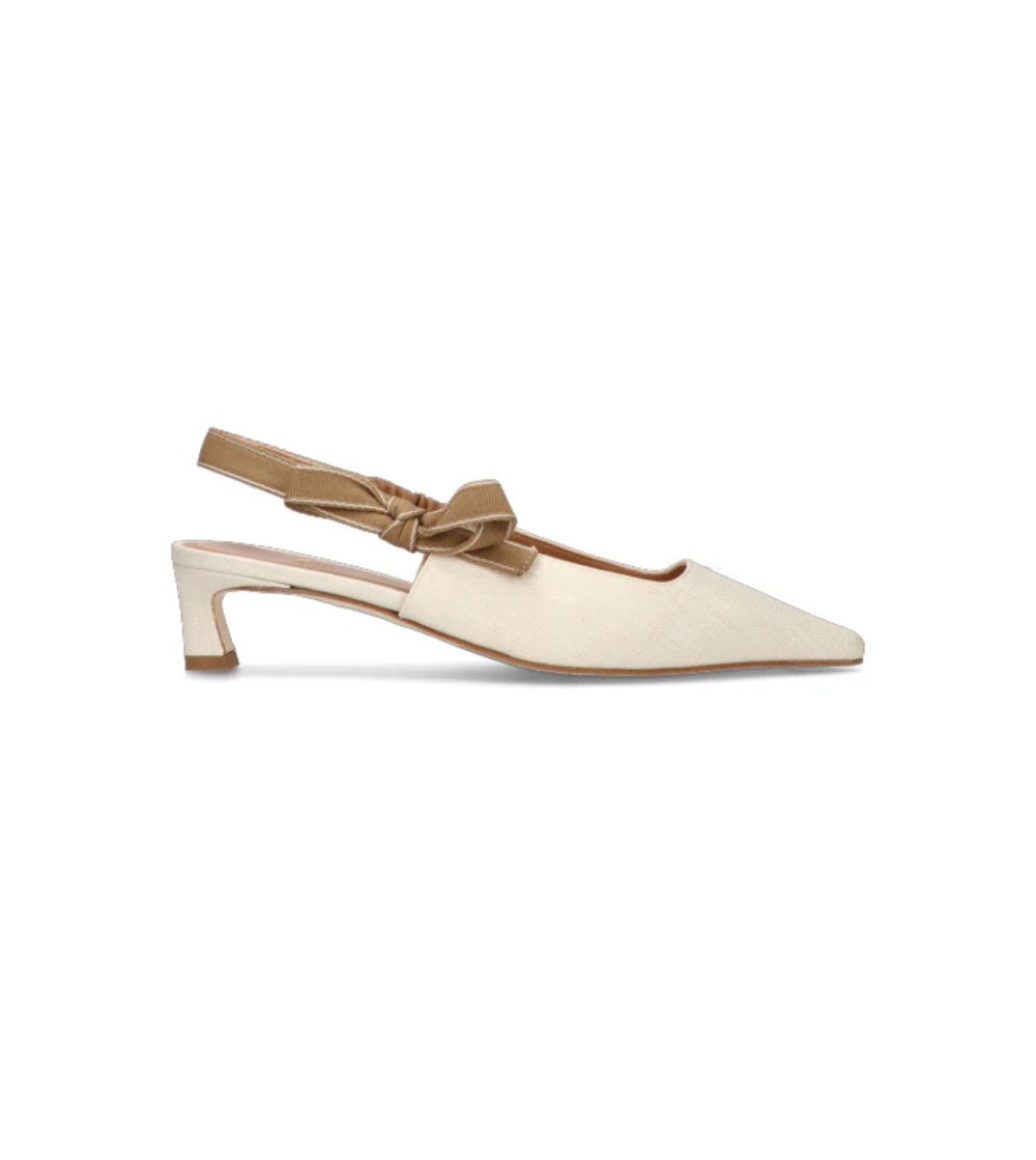 Chantal Slingback con Fiocco Laterale Tessuto Avorio Sabbia