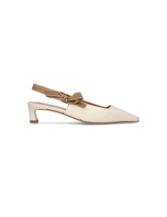 Chantal Slingback con Fiocco Laterale Tessuto Avorio Sabbia