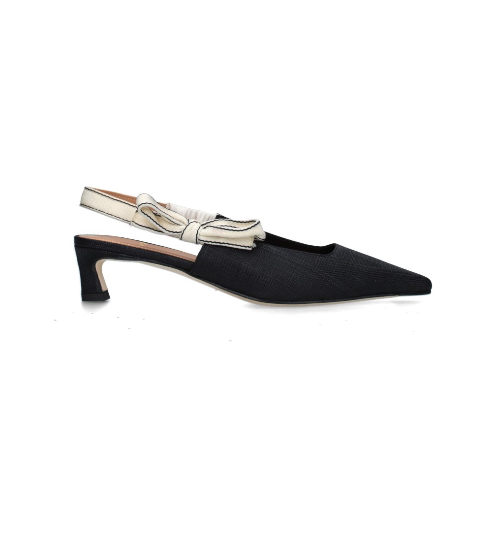 Chantal Slingback con Fiocco Laterale Tessuto Nero Avorio