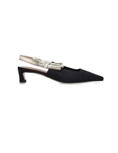 Chantal Slingback con Fiocco Laterale Tessuto Nero Avorio