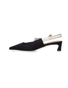 Chantal Slingback con Fiocco Laterale Tessuto Nero Avorio