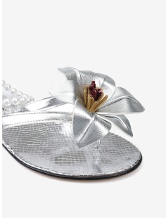 Hegos Sandalo Infradito Fiore Braccialetto Perle Catena Argento