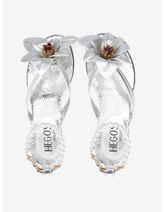 Hegos Sandalo Infradito Fiore Braccialetto Perle Catena Argento