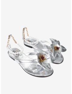 Hegos Sandalo Infradito Fiore Braccialetto Perle Catena Argento