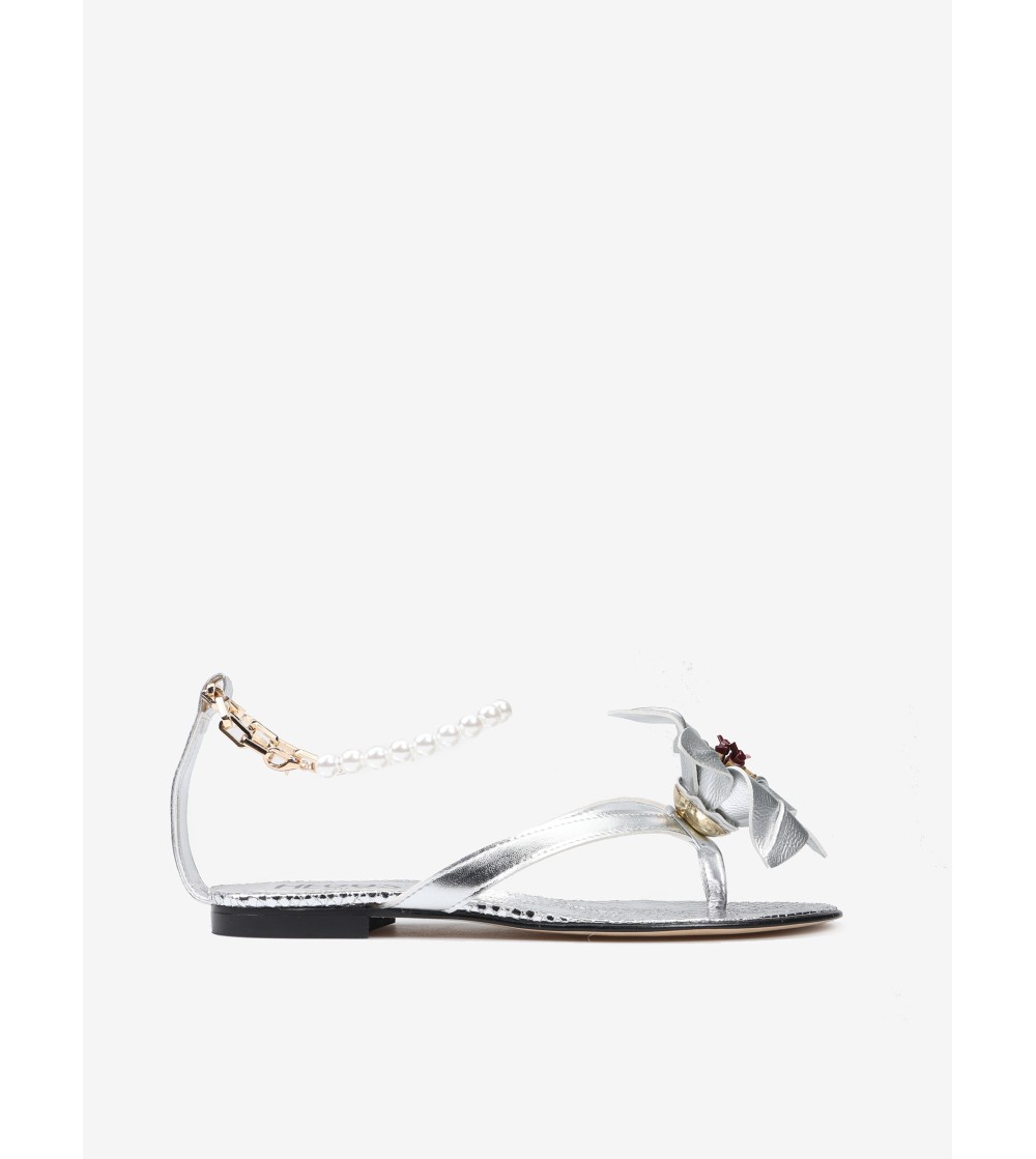 Hegos Sandalo Infradito Fiore Braccialetto Perle Catena Argento