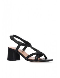 Bibi Lou Sandalo Ayla Tacco Treccia Tessuto Strass Nero