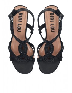 Bibi Lou Sandalo Ayla Tacco Treccia Tessuto Strass Nero
