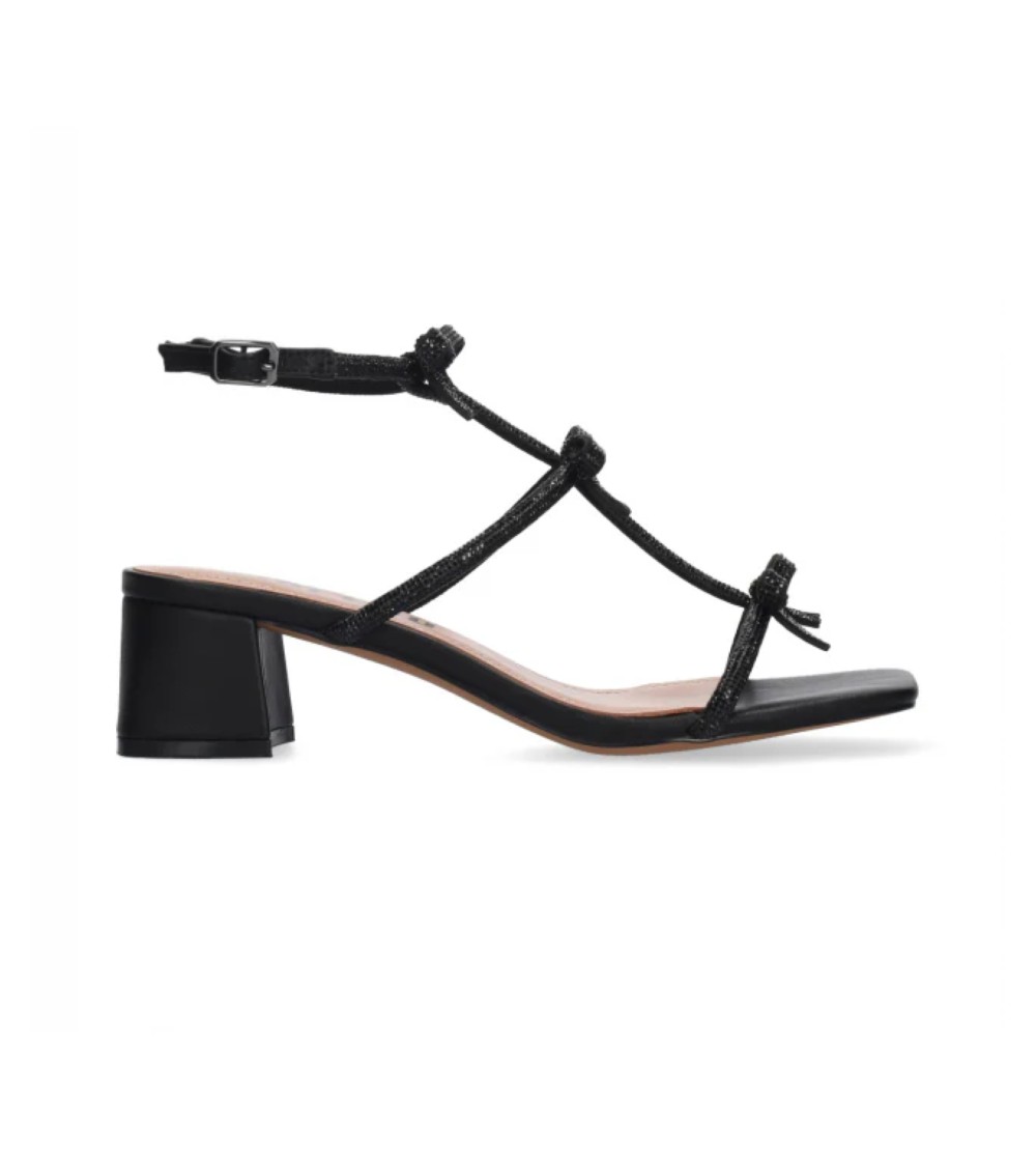 Bibi Lou Sandalo Abby Tacco Medio Fiocchi Caviglia Strass Nero