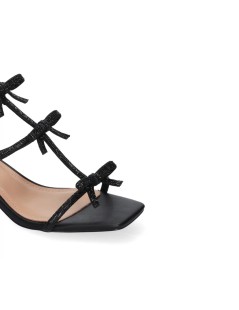 Bibi Lou Sandalo Abby Tacco Medio Fiocchi Caviglia Strass Nero