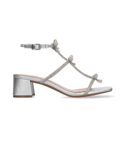 Bibi Lou Sandalo Abby Tacco Medio Fiocchi Caviglia Strass Argento
