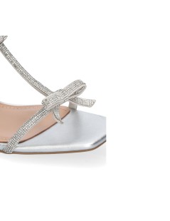 Bibi Lou Sandalo Abby Tacco Medio Fiocchi Caviglia Strass Argento