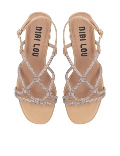 Bibi Lou Sandalo Liv Tacco Medio Incroci Strass Nude