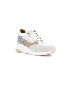 Grunland Sneakers Zeppa Alta con Zip Camoscio Bianco Grigio