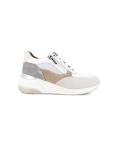 Grunland Sneakers Zeppa Alta con Zip Camoscio Bianco Grigio