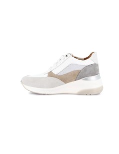 Grunland Sneakers Zeppa Alta con Zip Camoscio Bianco Grigio