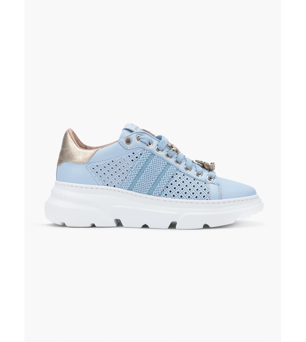 Stokton Sneakers Volume Gioiello Nappa Traforata Spiga Cielo