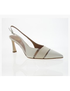 Chantal Slingback Tacco Stiletto Inserti Tessuto Vinile Bianco