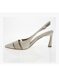 Chantal Slingback Tacco Stiletto Inserti Tessuto Vinile Bianco