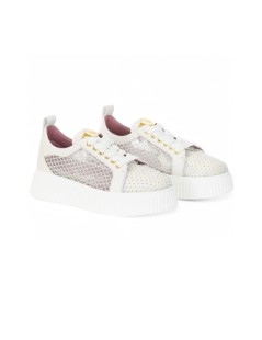 Lorenzo Mari Sneakers Sally Volume Alto Microrete Strass Bianco
