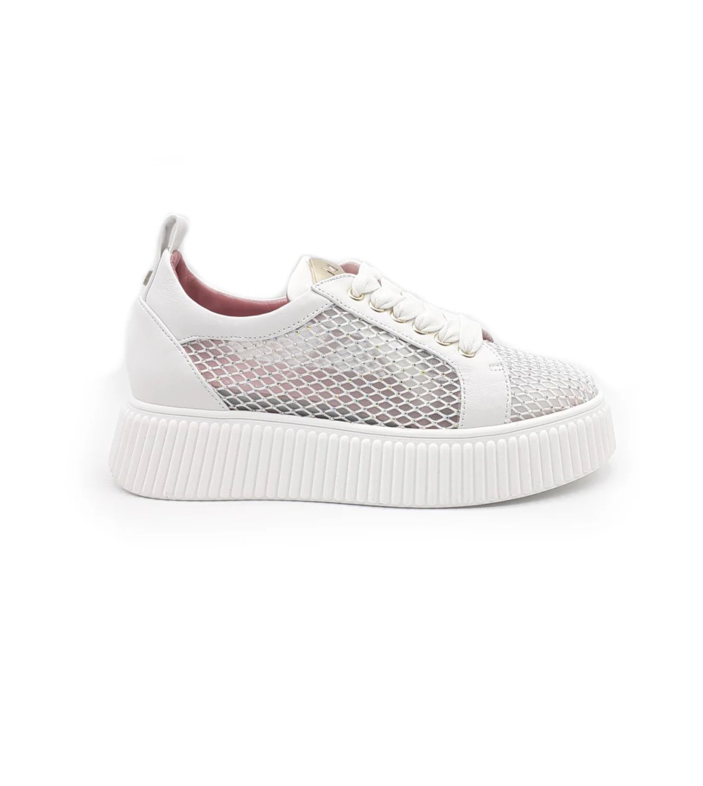 Lorenzo Mari Sneakers Sally Volume Alto Microrete Strass Bianco