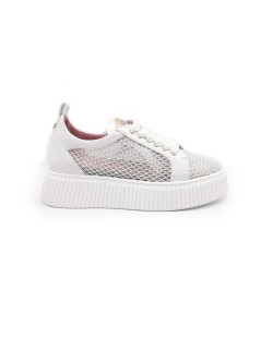 Lorenzo Mari Sneakers Sally Volume Alto Microrete Strass Bianco