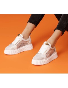 Lorenzo Mari Sneakers Sally Volume Alto Microrete Strass Bianco