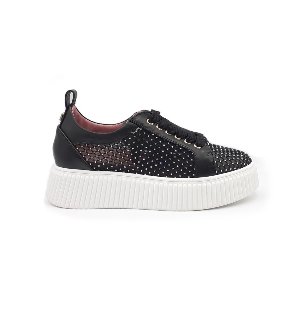 Lorenzo Mari Sneakers Sally Volume Alto Microrete Strass Nero