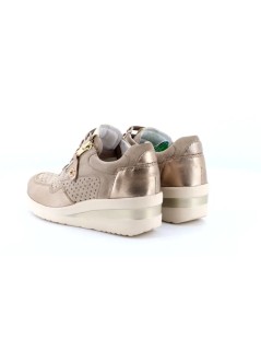 Cinzia Soft Sneakers Agile Traforata con Zip Camoscio Laminato Sabbia