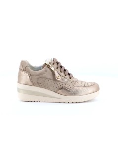 Cinzia Soft Sneakers Agile Traforata con Zip Camoscio Laminato Sabbia