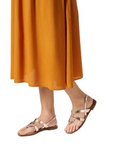 Geox Sandalo Infradito Sozy Tacco Basso Positano Pelle Oro