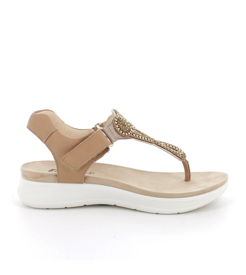 Enval Soft Sandalo Infradito Fit con Velcro Strass Pelle Camel