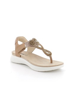 Enval Soft Sandalo Infradito Fit con Velcro Strass Pelle Camel