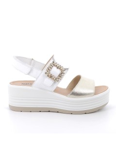 IGI &Co Sandalo Zeppa Paltform Velcro Strass Nappa Bianco Platino