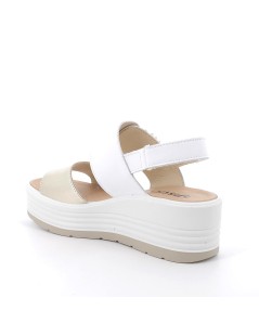 IGI &Co Sandalo Zeppa Paltform Velcro Strass Nappa Bianco Platino