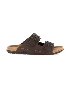 Grunland Ciabatta Uomo Bio Arizona Doppia Fibbia Pelle Testa di Moro