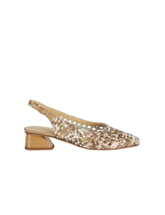 Brunate Slingback Tacco Medio Pelle Intrecciata Cuoio Sabbia
