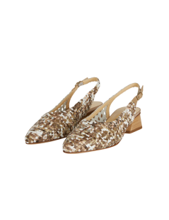 Brunate Slingback Tacco Medio Pelle Intrecciata Cuoio Sabbia