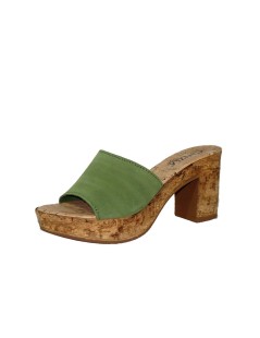 Cinzia Soft Ciabatta Zeppa Tacco Sughero Camoscio Verde