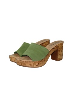 Cinzia Soft Ciabatta Zeppa Tacco Sughero Camoscio Verde