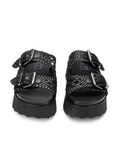 Cult Ciabatta Janis Platform 2 Fasce Intreccio Nero