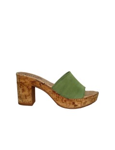 Cinzia Soft Ciabatta Zeppa Tacco Sughero Camoscio Verde