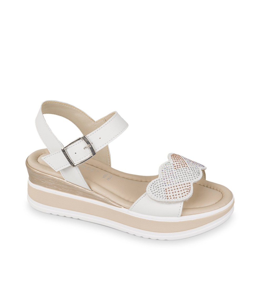 Valleverde Sandalo Zeppa Bicolor Velcro Strass Bianco