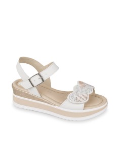 Valleverde Sandalo Zeppa Bicolor Velcro Strass Bianco