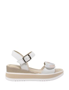 Valleverde Sandalo Zeppa Bicolor Velcro Strass Bianco