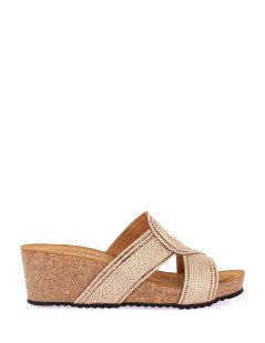 Grunland Ciabatta Sughero Zeppa Alta Girella Tessuto Cipria