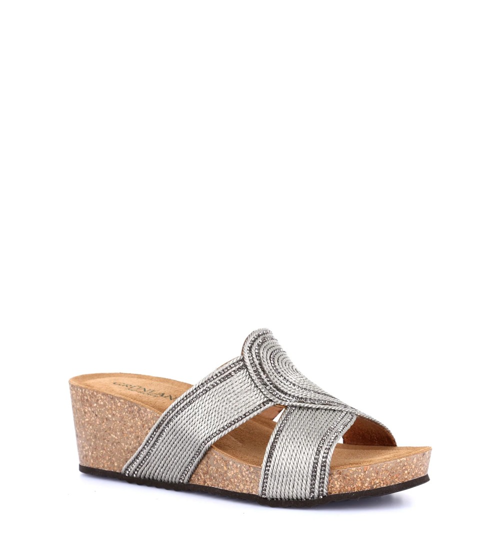 Grunland Ciabatta Sughero Zeppa Alta Girella Tessuto Antracite